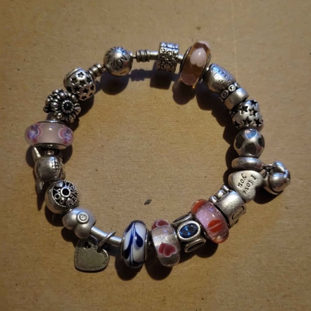 Pandora Silver and Pink Charm Bracelet